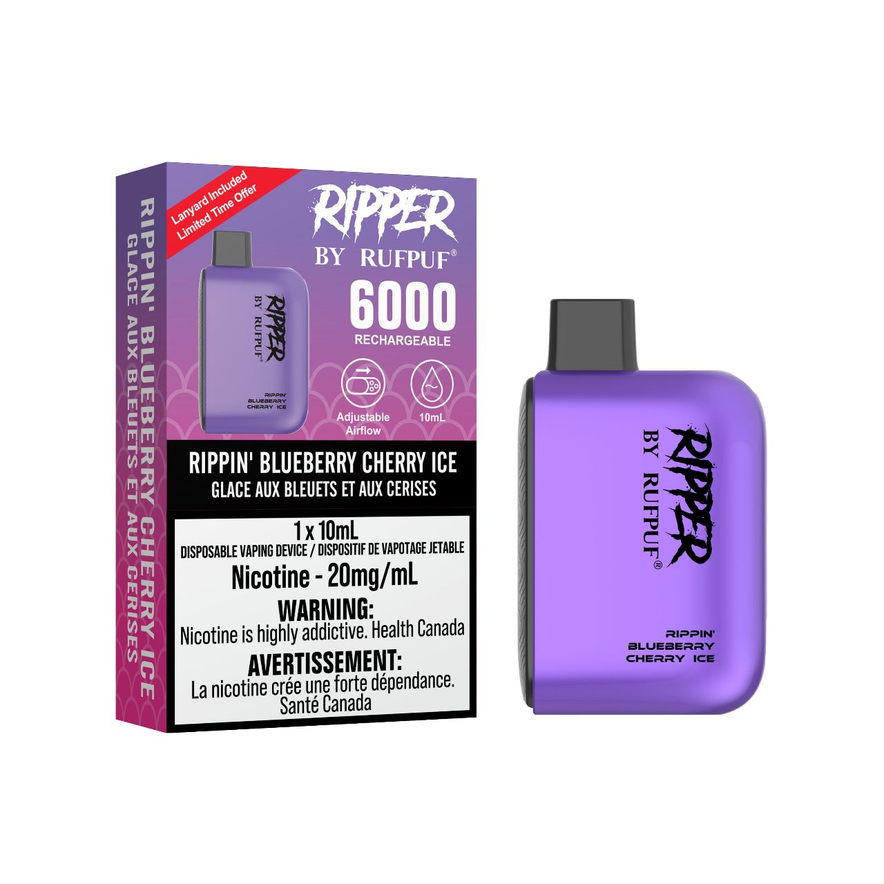 IMG-20230307-WA0007 Rippin' Blueberry Cherry Ice Rufpuf Ripper 6000 (20mg/ML / 10PCs) <b style="color:red">(Tax not Incl.)</b> - Image 1