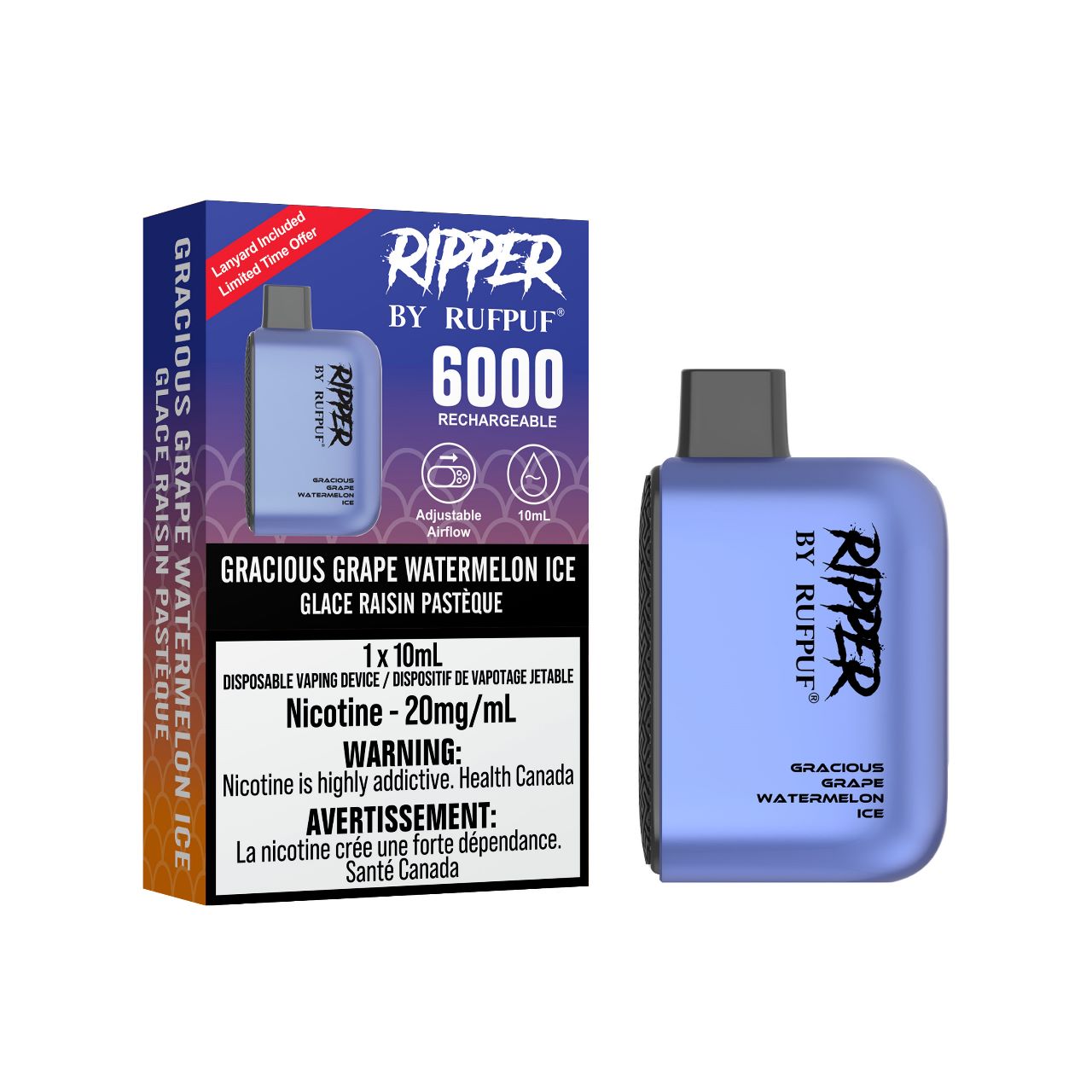 IMG-20230307-WA0010 Gracious Grape Watermelon Ice Rufpuf Ripper 6000 (20mg/ML / 10PCs) <b style="color:red">(Tax not Incl.)</b> - Image 1