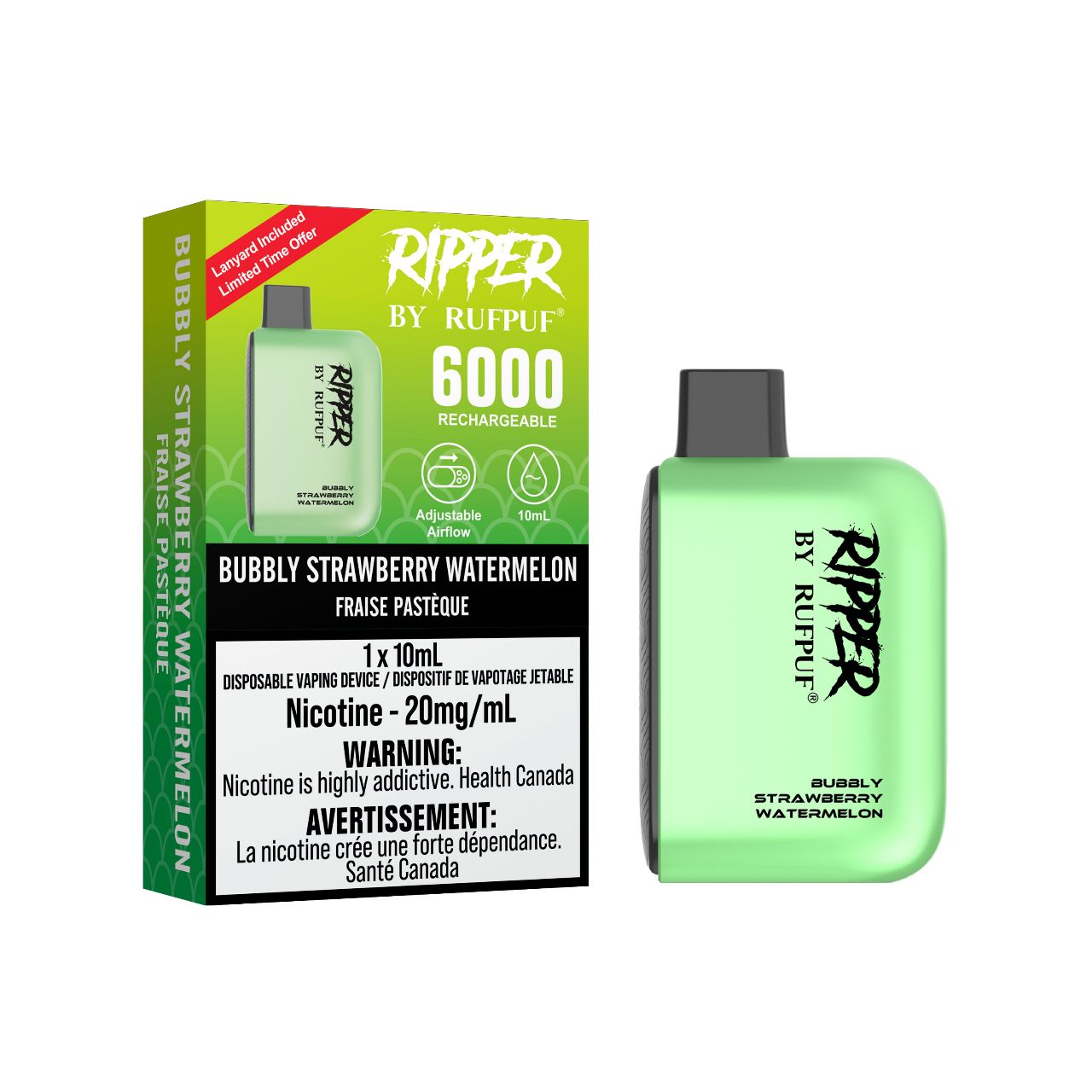 Bubbly Strawberry Watermelon Bubbly Strawberry Watermelon Rufpuf Ripper 6000 (20mg/ML / 10PCs) <b style="color:YELLOW">(Tax not Incl.)</b> - Image 1