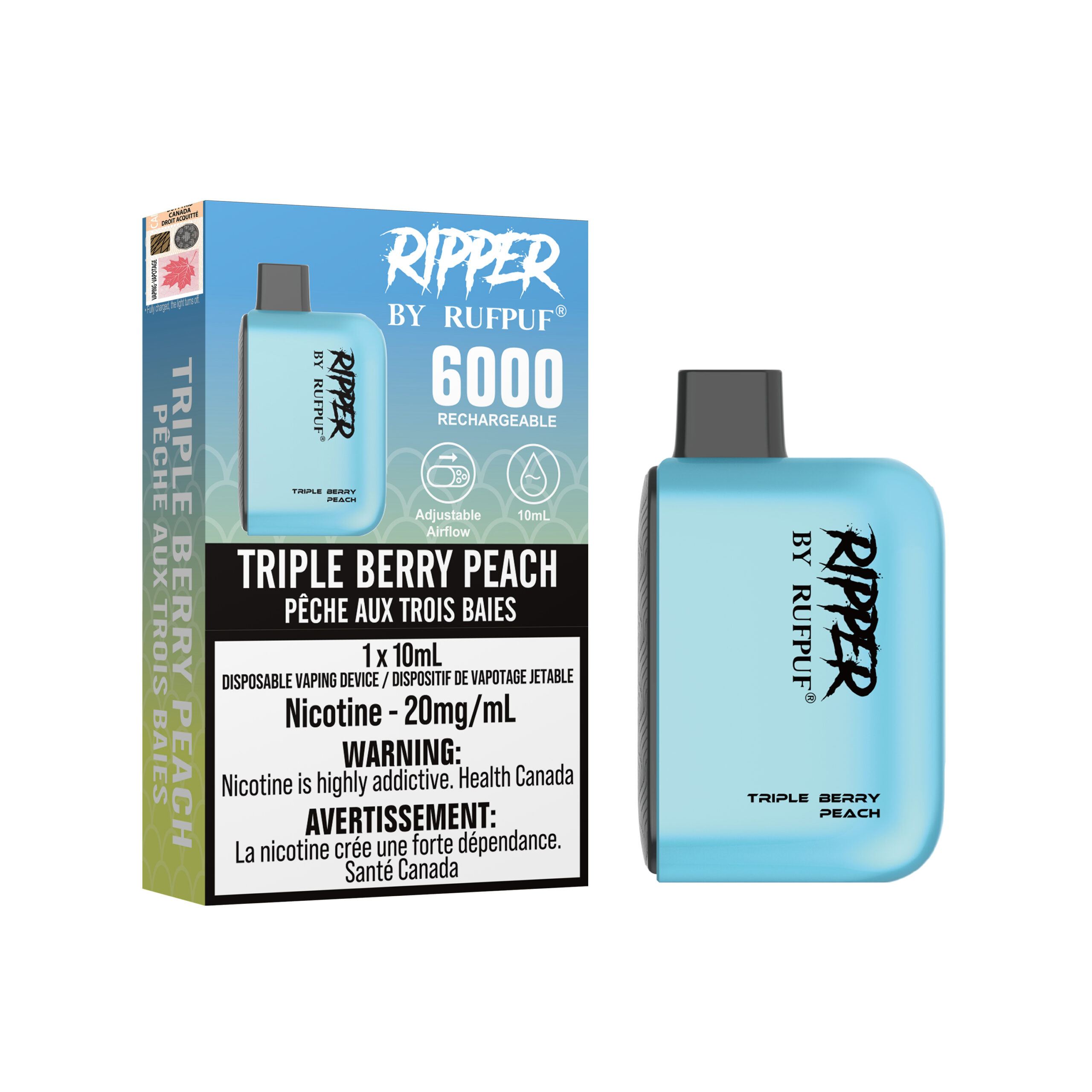 Triple berry Peach Triple berry Peach Rufpuf Ripper 6000 (20mg/ML / 10PCs) <b style="color:red">(Tax not Incl.)</b> - Image 1