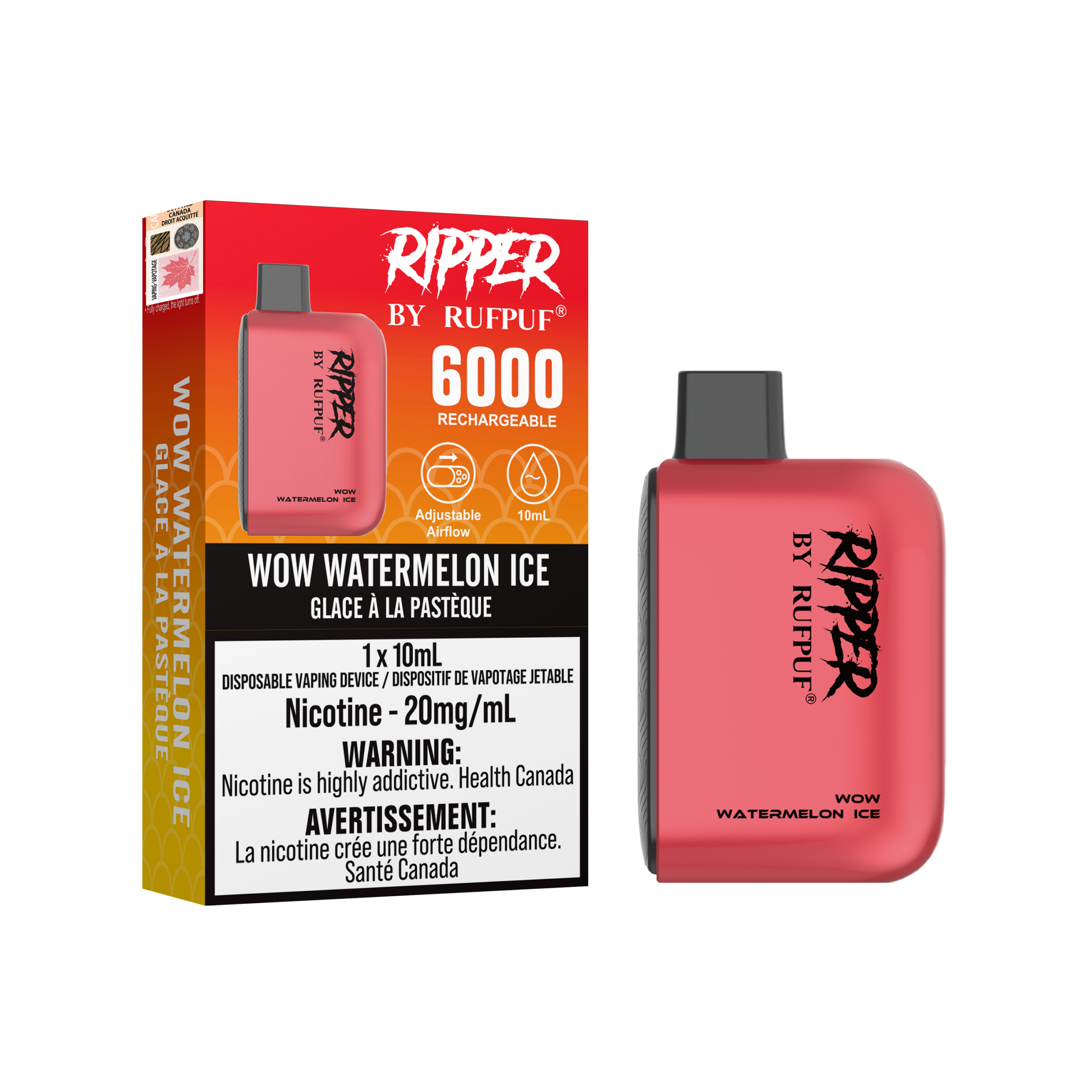 Wow Watermelon Ice Wow Watermelon Ice Rufpuf Ripper 6000 (20mg/ML / 10PCs) <b style="color:YELLOW">(Tax not Incl.)</b> - Image 1