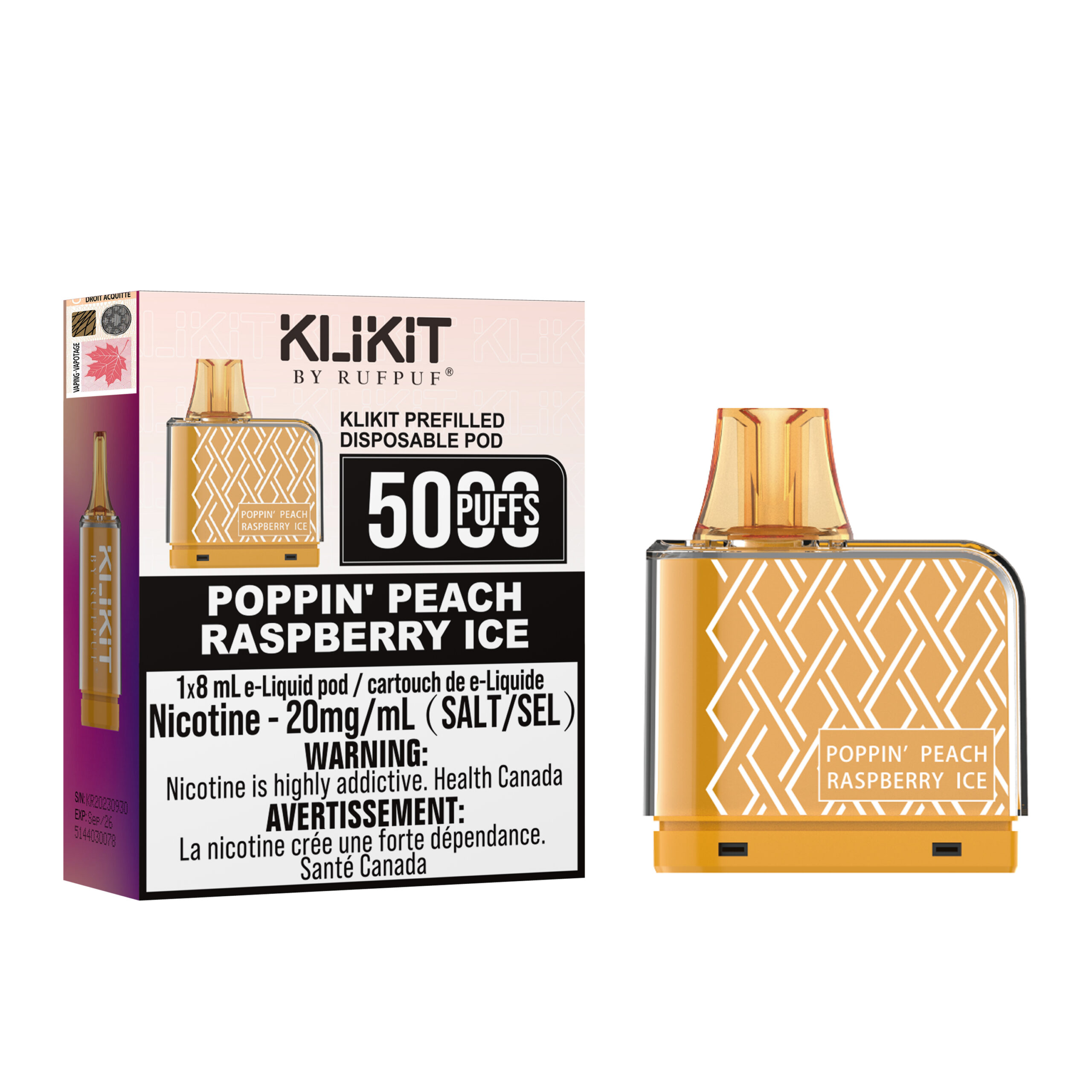 Poppin' Peach Raspberry Ice Poppin' Peach Raspberry Ice Rufpuf Klikit Pod 5000 (20mg/ML / 5PCs) <b style="color:red">(Tax not Incl.)</b> - Image 1