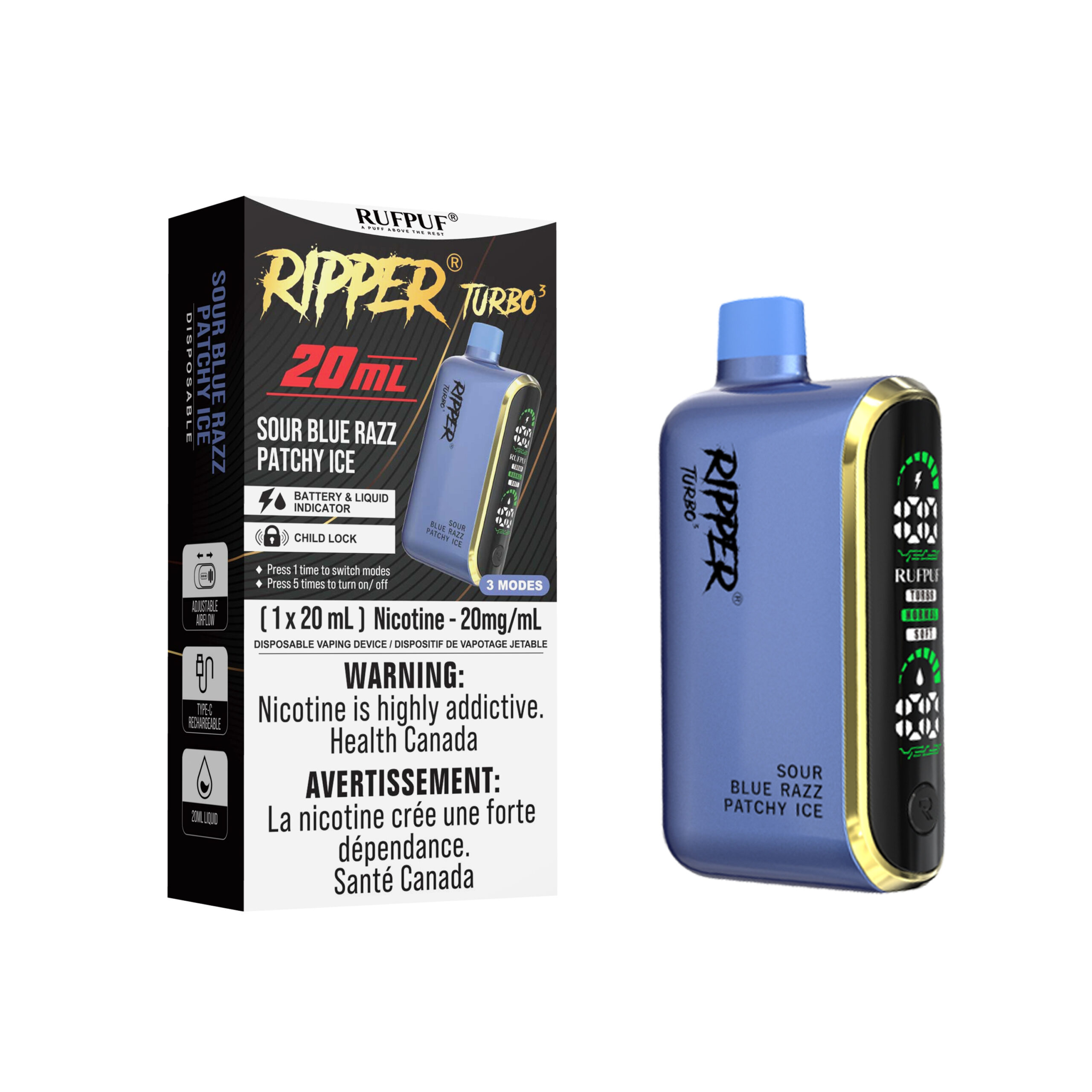 Sour Blue razz Patchy ice SOUR BLUE RAZZ PATCHY ICE-Ripper T3 (5Pcs) <b Style="color:red">(Tax Not Incl.)</b> - Image 1