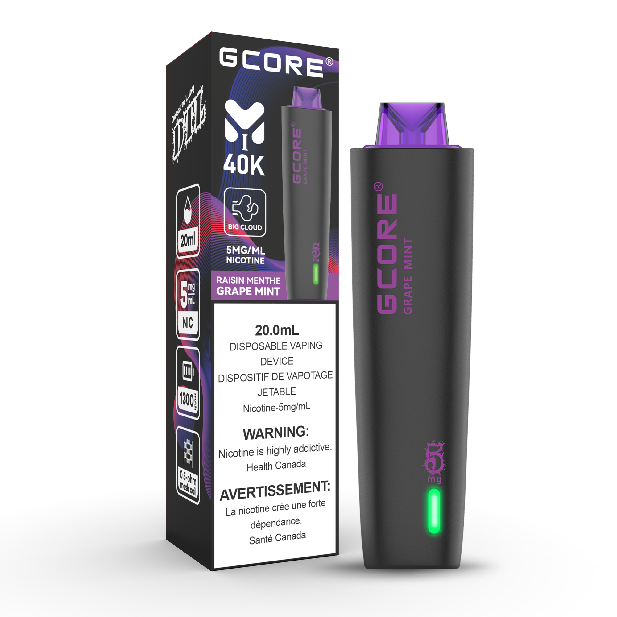 grape mint Grape mint Gcore Hookah (5mg/ml) (5pcs) <b style="color:red">(Tax Not Incl.)</b> - Image 1