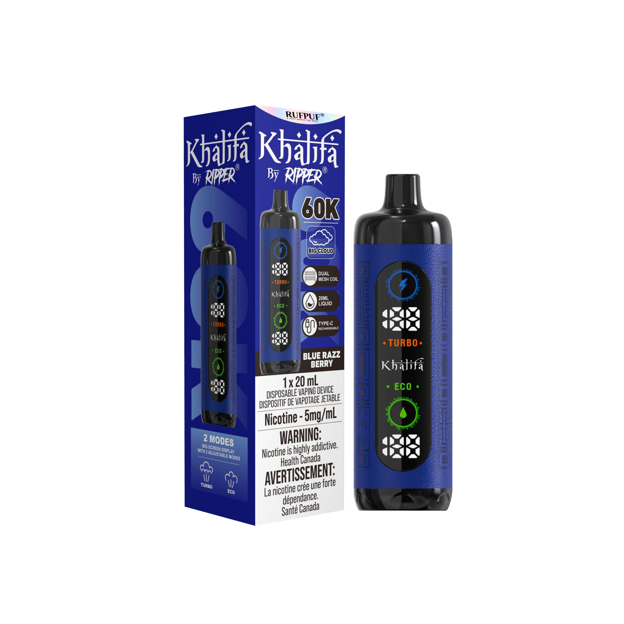 BLUE RAZZ BERRY (5MG) (60K) KHALIFA BAR( 5Pcs) <b Style="color:YELLOW">(Tax Not Incl.)</b>