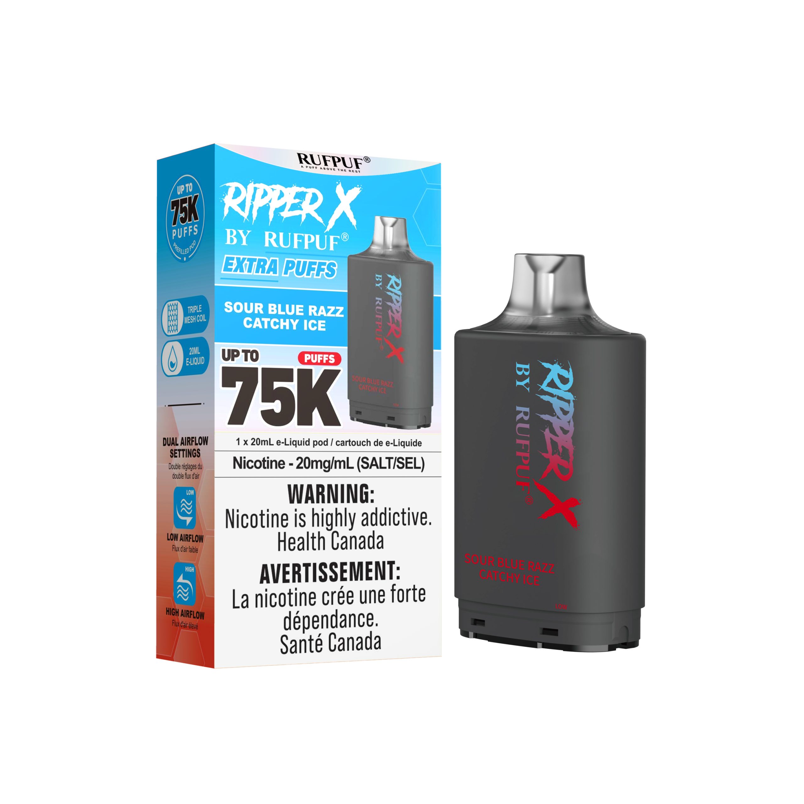 Sour Blue Razz Catchy Ice Sour Blue razz Catchy ice Ripper X 75K (20mg/ML / 5PCs) <b style="color: red">(Tax not Incl.)</b> - Image 1