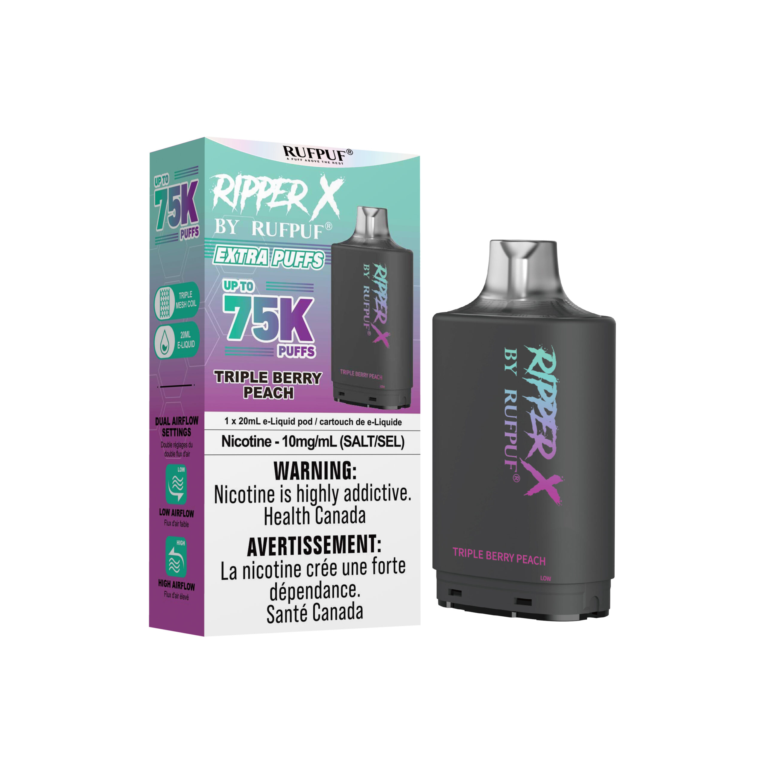 Triple berry Peach Triple berry Peach Ripper X 75K <b style="color:#00b8a9;">(10mg/ml)</b> (5PCs) <b style="color: red">(Tax not Incl.)</b> - Image 1