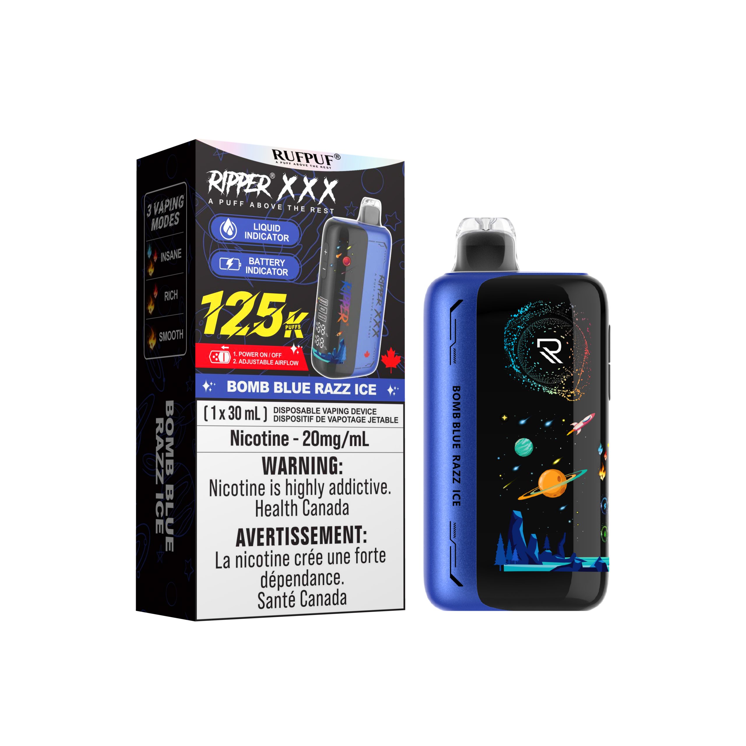 BOMB BLUE RAZZ ICE Bomb Blue Razz Ice 125K Ripper XXX (30ML) (20mg/ML) <b style="color: yellow">(Tax Not Incl.)</b> - Image 1